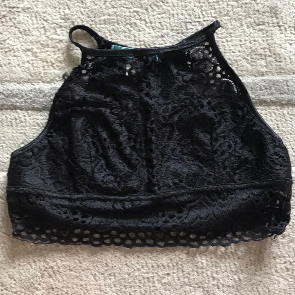 Black halter bralette with slit